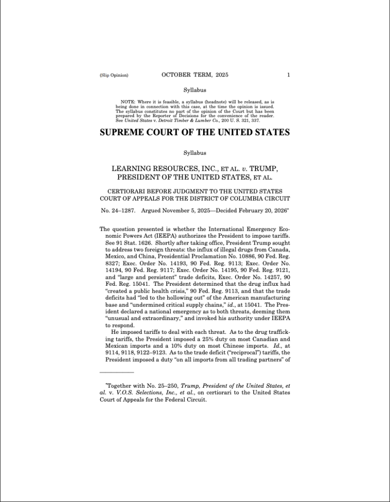 Supreme Court Rules Against Trump Tariffs Under IEEPA Law