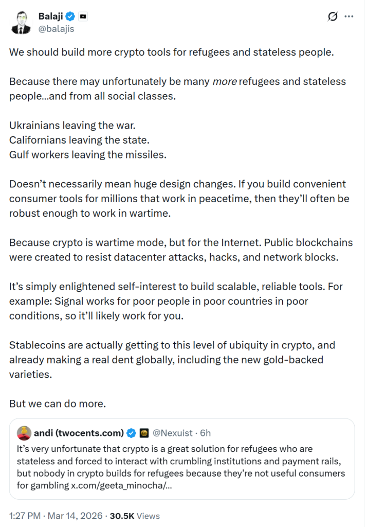 Balaji Urges Crypto Industry to Build Tools for Refugees Balaji Urges Crypto Industry to Build Tools for Refugees