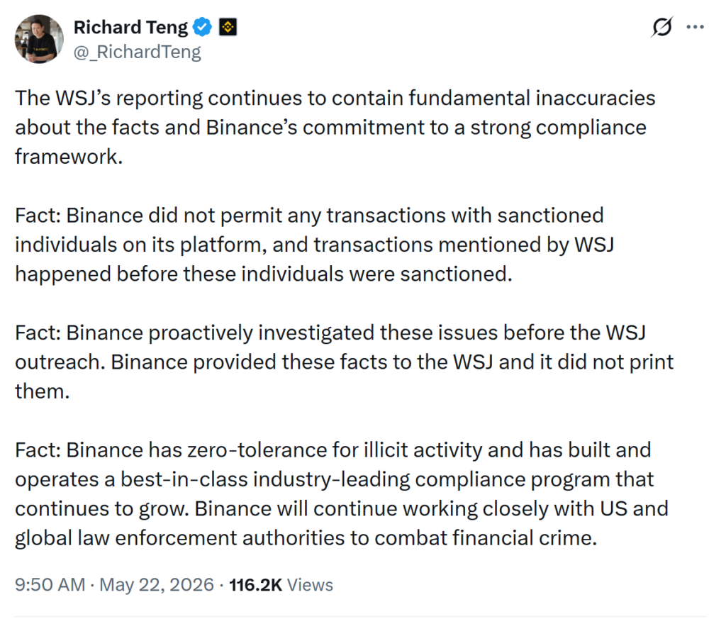 Binance Denies WSJ Report Alleging 0M in Iran-Linked Crypto Transactions Binance Denies WSJ Report Alleging 0M in Iran-Linked Crypto Transactions